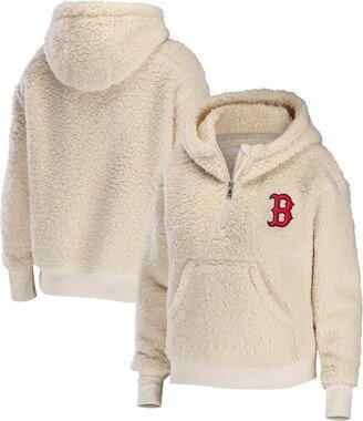 Women's Wear by Erin Andrews Cream Boston Red Sox Plus Size Sherpa Quarter-Zip Hoodie