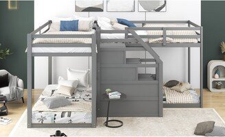 IGEMAN Twin over Twin L-Shaped Bunk Bed with Built-in Middle Staircase, 4 Beds in 1