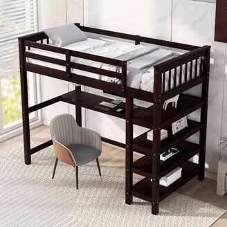 Calnod Twin Size High Loft Bed with Storage Shelves and Under-Bed Desk