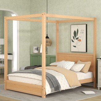 IGEMAN Full Size Canopy Platform Bed with Headboard and Support Legs, Modern Design Solid Pine Wood Bedframe, Can Be Freely Decorated