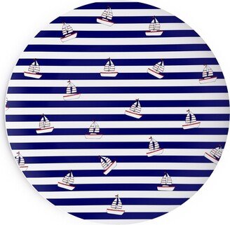 Salad Plates: Sea And Boats Stripes - Blue Salad Plate, Blue