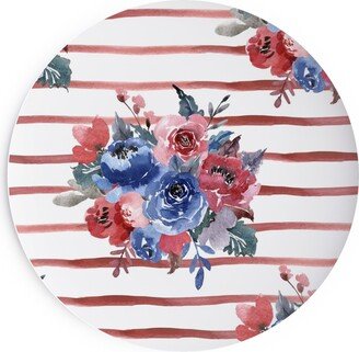 Salad Plates: Freedom Florals With Red Stripes - Multi Salad Plate, Red