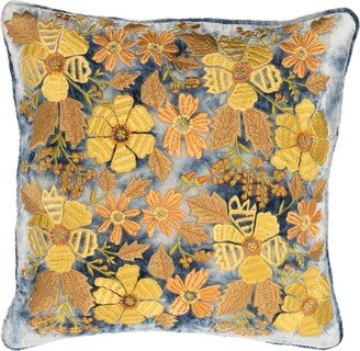 Floral-Embroidered Silk-Velvet Cushion-AA