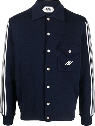 Stripe-Detailing Polo-Collar Cardigan