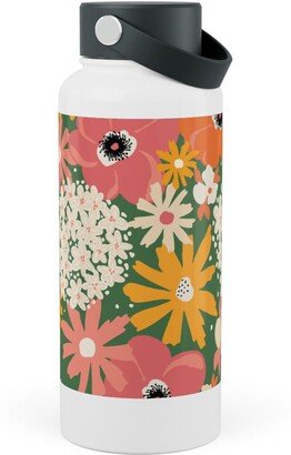 Photo Water Bottles: Summer Florals - Green Pink White And Orange Stainless Steel Wide Mouth Water Bottle, 30Oz, Wide Mouth, Multicolor