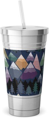 Travel Mugs: The Mountains Are Calling - Colourful Stainless Tumbler With Straw, 18Oz, Multicolor