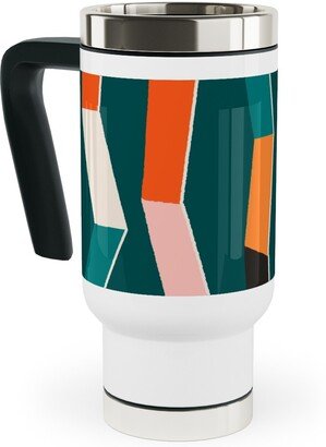 Travel Mugs: Funky - Multi On Green Travel Mug With Handle, 17Oz, Multicolor