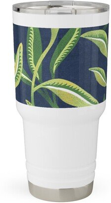 Travel Mugs: Green Leafy Vines - Blue And Green Travel Tumbler, 30Oz, Green