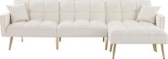 IGEMAN 107 Velvet Sectional Sofa Bed with Ottoman, Nailhead Trim and Tufted Cushion-AA