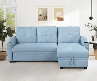 EDWINRAY 80 L-shape Sectional Sofa Linen Padded Couch with Pull Out Bed