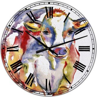 Designart Watercolor Hand painted Cow Large Farmhouse Wall Clock - 36 x 28 x 1