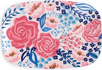 Serving Platters: Chintz Roses - Coral And Blue Serving Platter, Pink