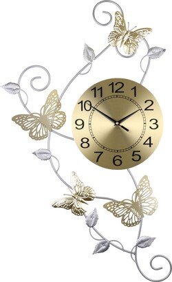 Three Star Butterflies and Leaves Wall Clock