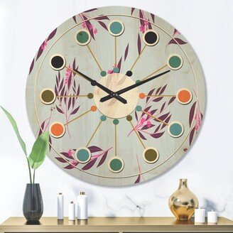 Designart 'Bright Eucalyptus Floral Pattern I' Mid-Century Modern Wood Wall Clock