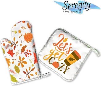 Decorative Kitchen Hot Plate Pot Holder Oven Mitt Set | Autumn Decor Fall Coffee Lover Gift Leaves