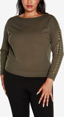 Black Label Plus Size Embellished Boat Neck Sweater