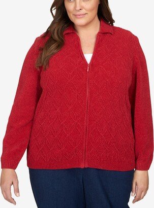 Plus Size Classics Chenille Zip Front Cardigan Sweater