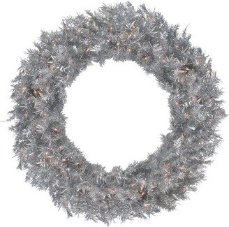 Northlight 36 Pre-Lit Silver Tinsel Artificial Christmas Wreath, Clear Lights