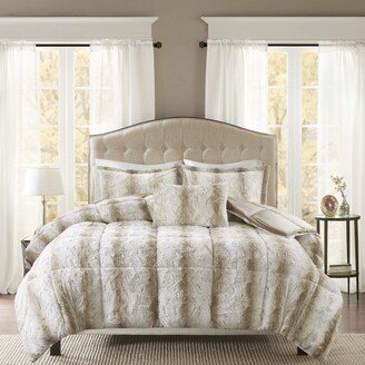 Gracie Mills Zuri Faux Fur Comforter Set, Sand - King