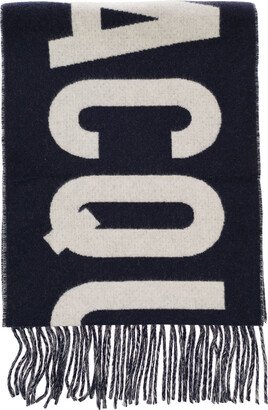 L' Harpe' Blue Oversize Scarf With Jacquard Motif In Wool Man