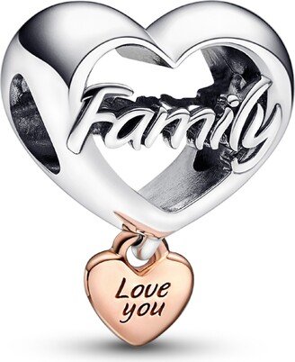 Sterling Silver Love You Family Heart Charm - Silver, Rose-Gold