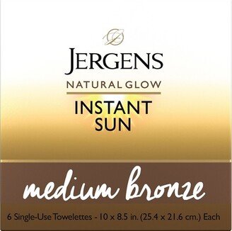 Jergens Natural Glow Instant Sun Sunless Tanning Towelettes, Single Use Self Tanner Wipes, For Travel - 6ct