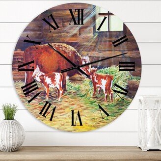 Designart 'Newborn Twin Calves At The Farm' Farmhouse wall clock