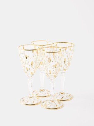 Set Of Four Leaf-print Crystal Wine Glasses