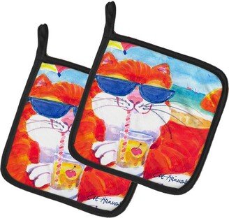 Cool Cat with Sunglasses at the beach Pair of Pot Holders