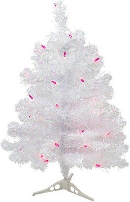 Northlight 2' Pre-lit White Iridescent Pine Artificial Christmas Tree - Pink Lights