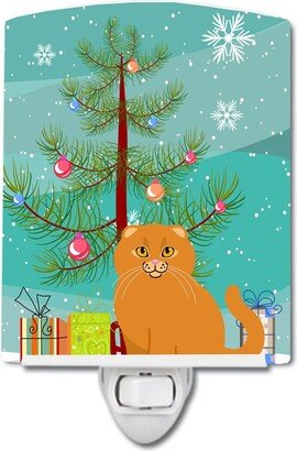 Scottish Fold Cat Merry Christmas Tree Ceramic Night Light