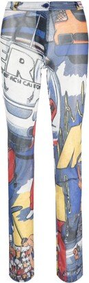 Illustration-Print Skinny Trousers