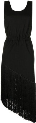 Fringed Asymmetric Midi Dress