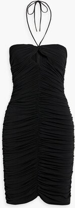 Ruched cutout stretch-jersey halterneck mini dress