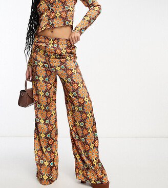 Heartbreak Petite wide leg pants in orange floral print - part of a set