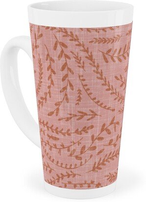 Mugs: Notion - Fine Floral - Pink And Rust Tall Latte Mug, 17Oz, Pink