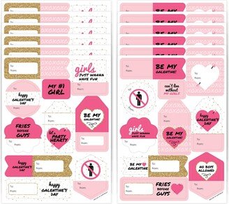 Big Dot Of Happiness Be My Galentine - Valentine's Gift Tag Labels To & From Stickers - 120 Stickers