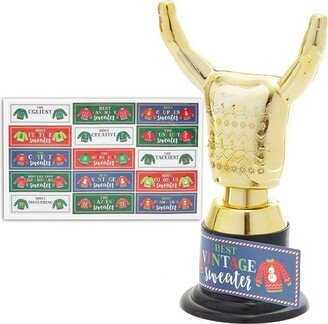 Blue Panda 12 Pack Ugly Christmas Sweater Trophy Award with Stickers for Party Decorations