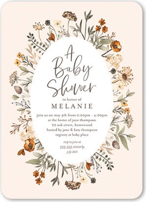 Baby Shower Invitations: Wildflower Frame Baby Shower Invitation, Beige, 5X7, Matte, Signature Smooth Cardstock, Rounded