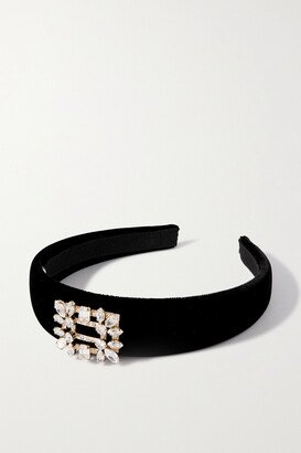 Broche Crystal-embellished Velvet Headband - Black