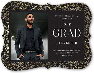 Graduation Invitations: Confetti Border Graduation Invitation, Grey, Gold Foil, 5X7, Matte, Signature Smooth Cardstock, Bracket