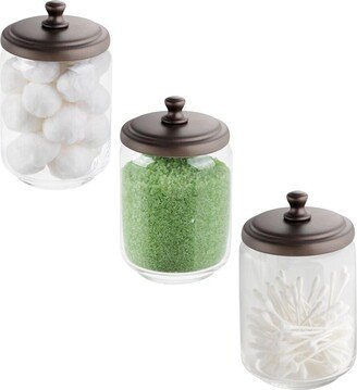 mDesign Small Round Glass Apothecary Storage Canister Jars, 3 Pack - Clear/bronze