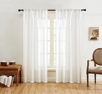 Linda Faux Linen Textured Semi Sheer Privacy Sun Light Filtering Transparent Window Rod Pocket Long Thick Curtains Drapery Panels for Bedroom &-AB