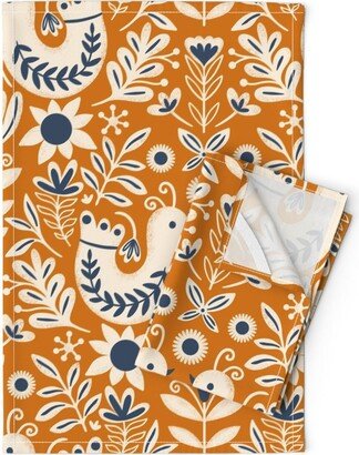 Birds Tea Towels | Set Of 2 - Scandinavian Folk Floral By Trendy Creation Prints Art Linen Cotton Spoonflower
