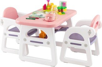 3-Piece Kids Table and Chair Set Toddler Activity Study Desk with Building Blocks