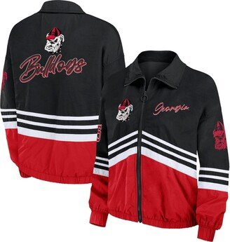 Women's Wear by Erin Andrews Black Distressed Georgia Bulldogs Vintage-Like Throwback Windbreaker Full-Zip Jacket