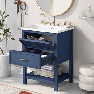 Joliwing 24'' Bathroom Vanity with Sink Storage Cabinet with Drawers,Blue