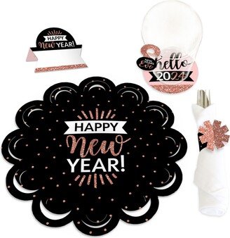 Big Dot Of Happiness Rose Gold Happy New Year 2024 Paper Charger & Table Decor Chargerific Kit for 8