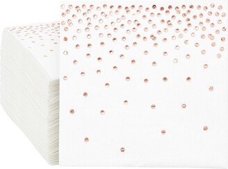 Juvale Blue Panda 100 Pack Rose Gold Cocktail Napkins with Foil Polka Dots for Birthday, Wedding Decorations, 3-Ply, 5 x 5 In