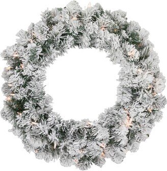 Northlight Pre-lit Heavily Flocked Madison Pine Artificial Christmas Wreath, 24-Inch, Clear Lights